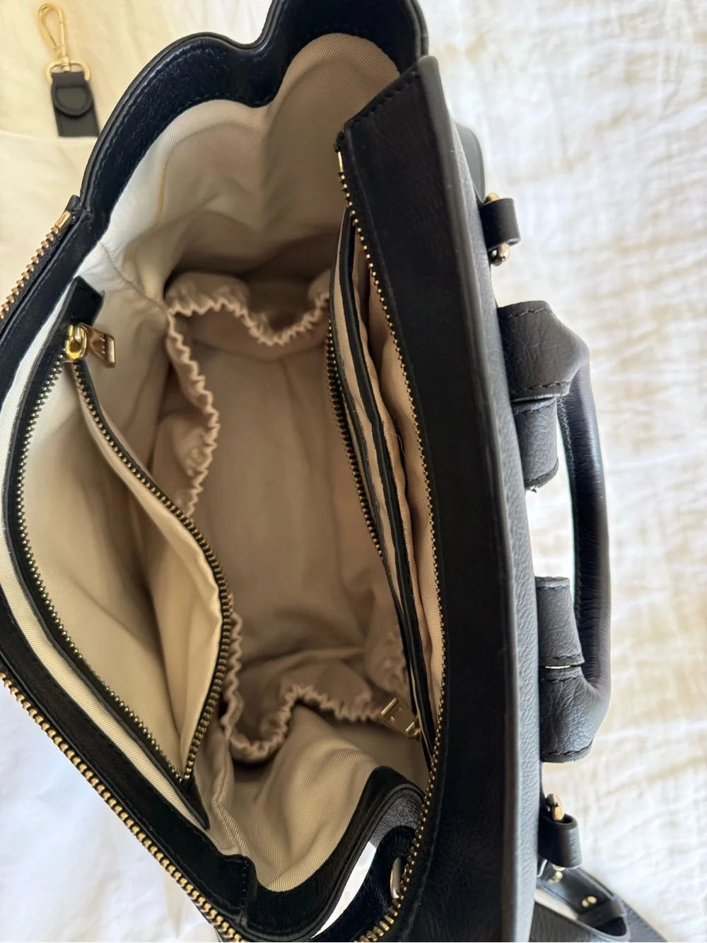 Mina Bae Black Leather Baby Bag backpack Harper-Sleek Everyday Organizer